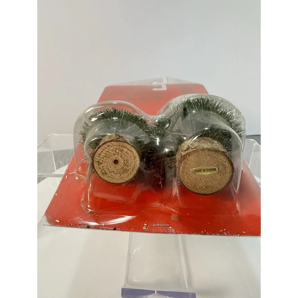 Christmas Frosted Mini Sisel Tree - Snow Pine Tree Winter Flocked Set NOS Vtg